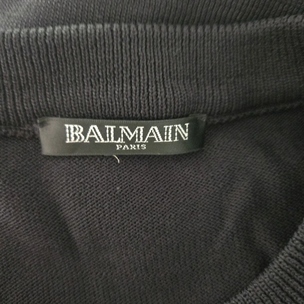 Balmain Paris Men's Oversized S Black Knit Logo Sweater Gold Side Zip Designer